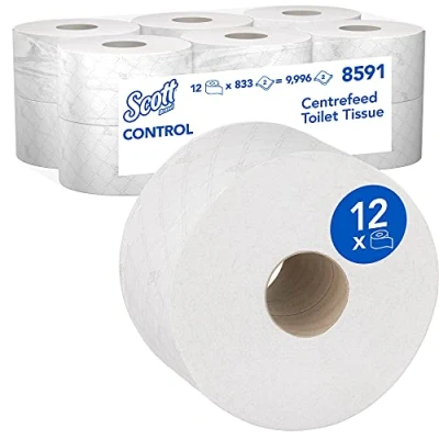 Afbeelding van Kimberly Clark Toiletpapier Scott Control Centrefeed Rol, Wit, 2 laags, Pak Van 12 Rollen