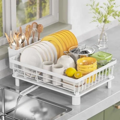 Afbeelding van LIONONLY afdruiprek voor keuken, groot servies met afvoerplaat, roestvrij staal, gereedschapshouder en draaibaar mondstuk, droogrek afwasmachines