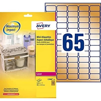 Afbeelding van Etiket Avery L7680 25 38.1x21.2mm goud 1625stuks