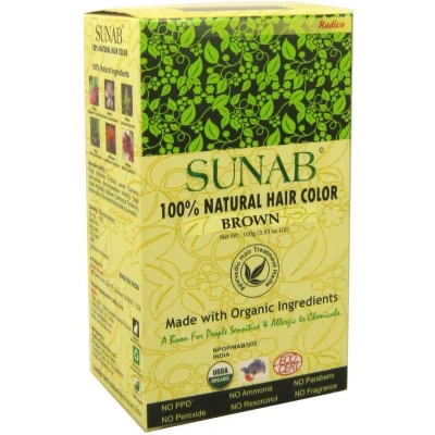 Afbeelding van Radico 100% NATURAL SUNAB Brown / Bruin Natuurlijke BIO Organic 9 Kruiden Haarverf Zonder Ammoniak. Ammonia. PPD. PTD. Peroxide. Waterstofperoxide etc. o.a.Henna. met o.a. ECOCERT 100g