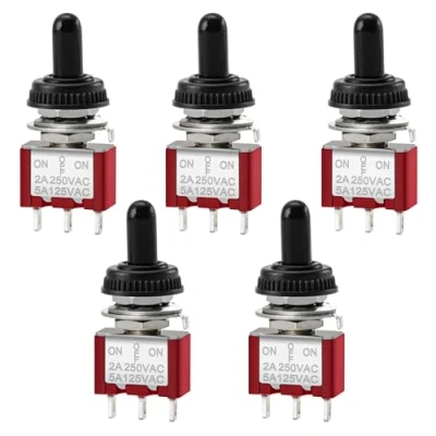 Afbeelding van Heschen Mini tuimelschakelaar, MTS 123, (ON) OFF SPDT, 3 polig, 2 A, 250 V, 5 120 met waterdichte afdekking, stuks