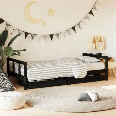 Afbeelding van Kinderbedframe Met Lades 80X160 cm Massief Grenenhout Zwart 90 x 200 /