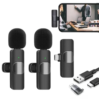 Afbeelding van Draadloze stropdasmicrofoon voor iPhone/iOS/Android, draagbare stropdasmicrofoon, plug &amp; play, ruisonderdrukking YouTube, Facebook, Twitter, Tiktok Video en livestreaming (geen app vereist)
