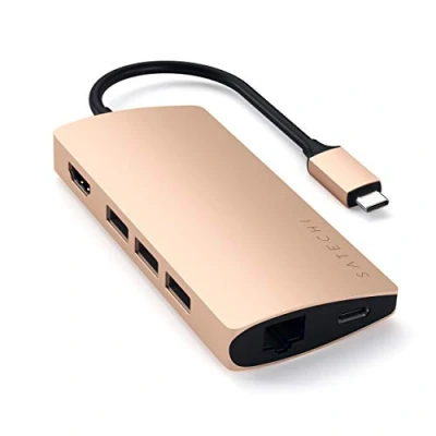 Afbeelding van Satechi USB C Multi Port Adapter 4K Ethernet V2 goud ST TCMA2G