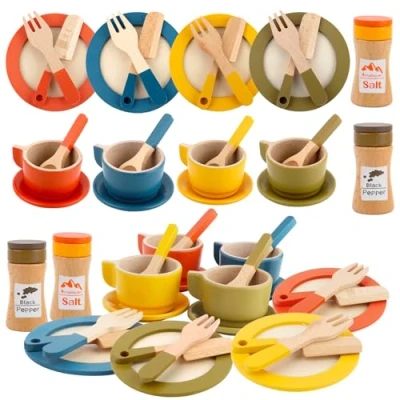Afbeelding van TOSAVGA Lot de 26 ustensiles cuisine en bois pour enfants Accessoires Jouet éducatif filles et garçons à partir 3 ans