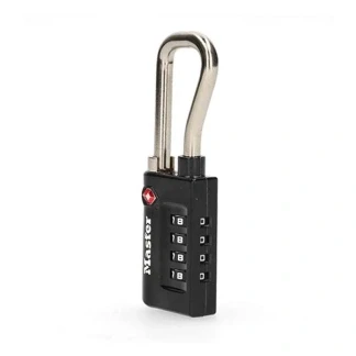 Afbeelding van Hangslot Masterlock 4 cijfer combinatie TSA lange beugel zwart 35mm
