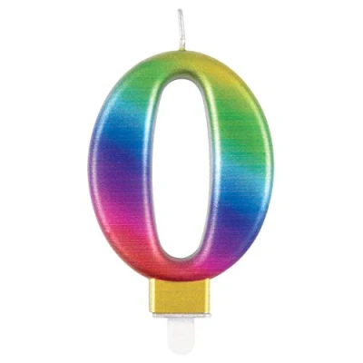 Afbeelding van Unique Party 19630 Metallic verjaardagskaars Nummer 0 Regenboog