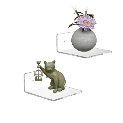 Afbeelding van Sezanrpt Set van 2 kleine zwevende transparante acryl wandplanken 15 cm voor Funko Pop figuren, woondecoratie, woonkamer, speelkamer, planten