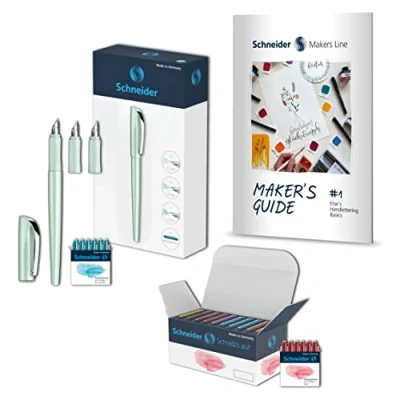 Afbeelding van Schneider Callissima 399457 kalligrafieset mint (vulpen met 3 veerbreedtes, 66 pastelpatronen, handlettergids), 70 stuks
