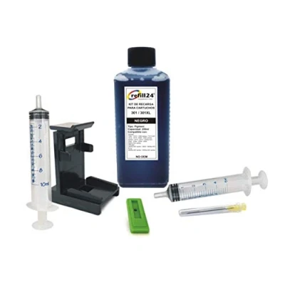 Afbeelding van refill24 Navulset compatibel met HP 301, 301 XL inktpatronen, zwart, clip en accessoires + 250 ml inkt