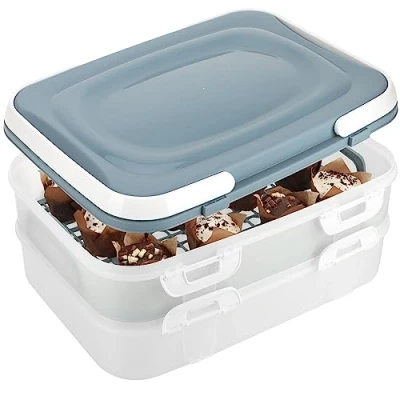 Afbeelding van COM FOUR® Taartdoos met 2 etages, transportbox voor taart, opbergdoos taart (01 stuks, donkergrijze container)