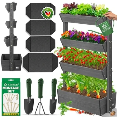 Afbeelding van KESSER® Verhoogd bloembed met etages, hoogwaardige plantenbak, bloementrap, plantentrap, groentebed, zaaibed, bloembak