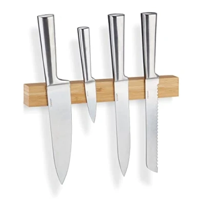 Afbeelding van Relaxdays Magneetstrip bamboe 30 cm magnetische messenhouder messenmagneet hout