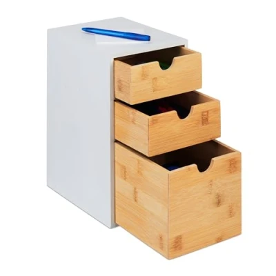 Afbeelding van Relaxdays ladeblok 3 lades bamboe bureau organizer kleine desk make up