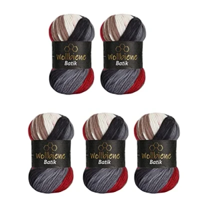 Image de Wollbiene Lot de 5 pelotes laine Batik 100 g 500 Avec dégradé couleurs Multicolore Pour tricot Gris rouge marron 2050
