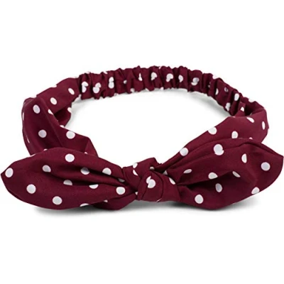 Afbeelding van styleBREAKER Haarband voor dames met stippenpatroon, zachte strik en elastisch koord, haarband, pin up, rockabilly 04026036, kleur: bordeauxrood