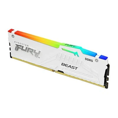 Afbeelding van Kingston Fury Beast RGB White Geheugen DDR5 16 GB: 1 x GB 288 PIN 5200 MHz / PC5 41600 CL40 1.25V Intel XMP 3.0 On die ECC wit
