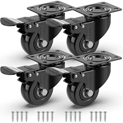 Afbeelding van GBL® 4 x zwenkwielen 50mm met Schroeven Zwaar Rubberen voor Meubels Wielen Karretje Transport (4 rem)