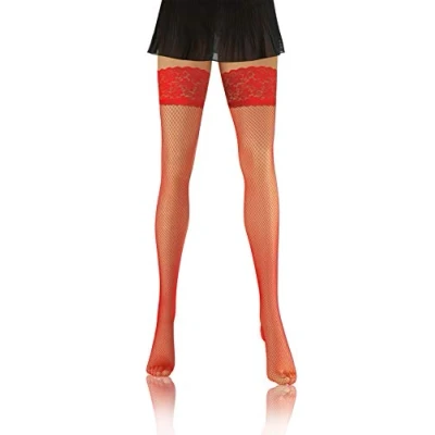 Afbeelding van sesto senso Zelffixerende kousen visnet kant sexy ondergoed dames, Rood