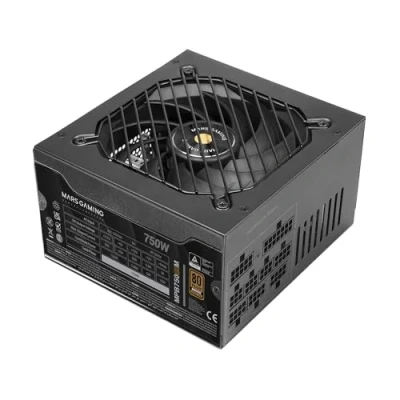 Afbeelding van MARS GAMING MPB750SIM, voeding ATX 750 W volledig modulair, 80 Plus Brons 230 V EU, 90% efficiëntie, SI Extreme Silence ventilator 140 mm, AI2 RPM, DC en SMD, zwart