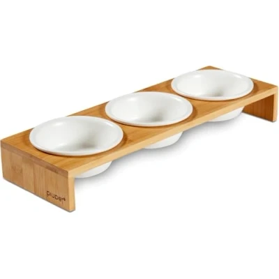 Afbeelding van Kattenbak, set van 3, 250 ml, vaatwasmachinebestendig, verhoogde voerbakken voor katten en kleine honden, kattenbakset, kattenvoerbak, verhoogd