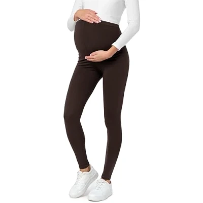 Image de Be Mammy BE20 230 legging de grossesse long en coton pour femme enceinte, grossesse, culotte taille haute, doux et élastique, marron, XL
