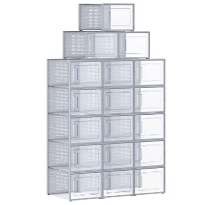 Afbeelding van SONGMICS Schoenendozen, 18 stuks, opvouwbaar, voor schoenmaat tot 46, transparant en grijs LSP007G18
