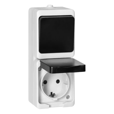 Afbeelding van MIRATIC Elektrisch wandstopcontact, enkel of dubbel stopcontact, waterdicht, met/zonder schakelaar, opbouwstopcontact, voor buiten, Duitse versie Schuko (stopcontact met schakelaar)