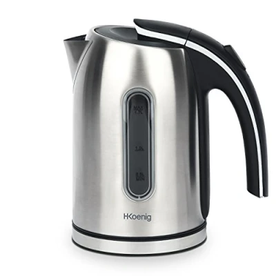 Afbeelding van H.Koenig Waterkoker BO17, 1,7L, Roestvrijstaal,Praktisch, Compact, 2200W, Zichtbaar Waterniveau, Snelkokend, Snelverwarmen, Afwasbaar, Verlichte indicator, 360 draaibare Basis