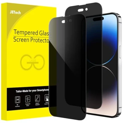 Afbeelding van JETech Volledige afdekking anti spionage displaybescherming voor iPhone 14 Pro Max 6,7 inch, gehard glas, compatibel met beschermhoes, 2 stuks