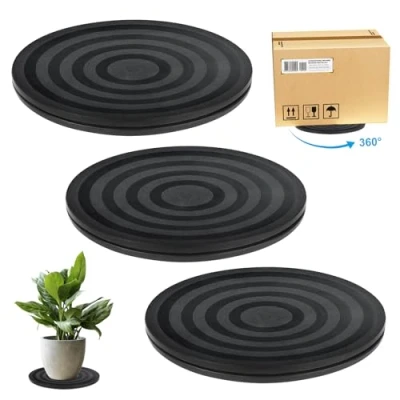 Afbeelding van Set van 3 universele roterende dienbladen 20 cm Zwart 360 draaibare plaat Draaiplateau met stalen kogellagers Voor monitor, tv, laptops, handwerk, planten