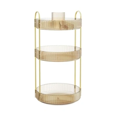 Afbeelding van Make up Organizer Roterende Cosmetische Rond 2 Niveaus Opslag Verstelbare Kaptafel Cadeau Idee Champagne Goud