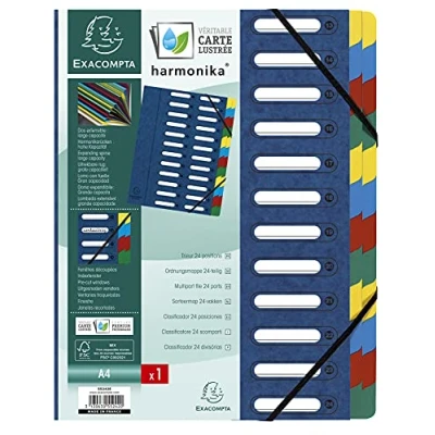 Image de Trieur HARMONIKA® à fenêtres avec élastiques Nature Future carte lustrée 24 compartiments Bleu