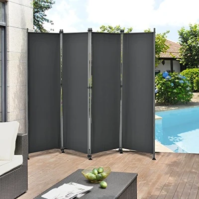 Image de Paravent de Confidentialité Brise Vue Séparateur à 4 Panneaux Résistant pour Extérieur Intérieur Acier Polyester 215 x 170 cm Gris [pro.tec]