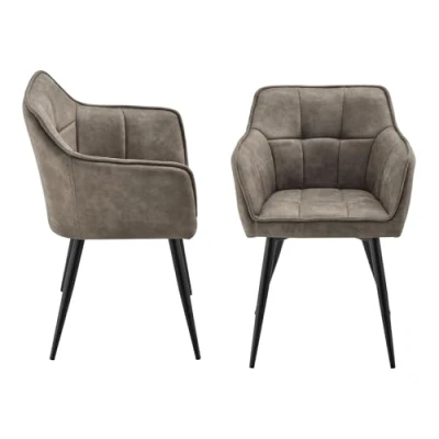 Afbeelding van Eetkamerstoel Birmingham set van 2 fauteuils taupe en zwart [en.casa]