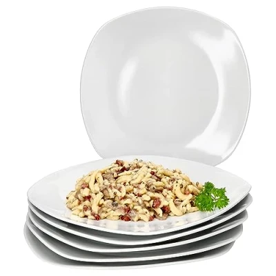 Afbeelding van MamboCat Lotta Set van 6 platte borden wit porselein voor personen, grote hoofdmaaltijden, barbecue enz. I Chique servies ontbijt, lunch, koffie