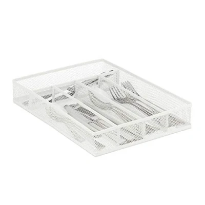 Afbeelding van Relaxdays bestekbak metaal besteklade 5 vaks bestek organizer Mesh design wit