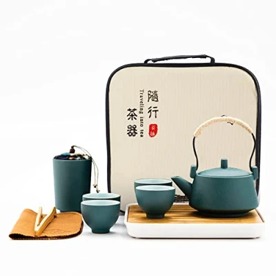 Afbeelding van fanquare Japanse groene theeservies voor volwassenen, Chinese keramische theesets, Kung Fu draagbaar met bamboe dienblad