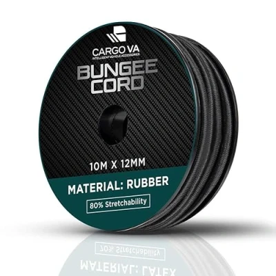 Afbeelding van CargoVA Rubber Touw 12 mm 10 m zwart Expand Rope 80% verlenging Weerbestendig spankoord voor Aanhangwagens, Luifels, Tarps enz.