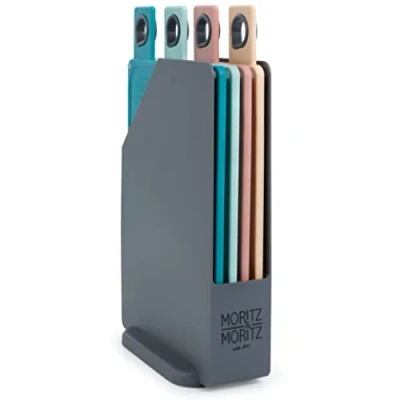Afbeelding van Moritz &amp; 4 ontbijtplankjes, vaatwasmachinebestendig, 20,5 x 14,5 cm, kunststof snijplank, klein in praktische standaard