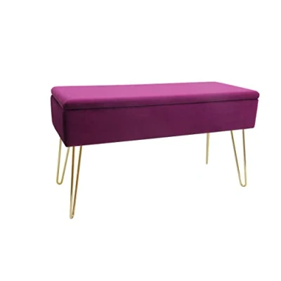 Afbeelding van ECHTWERK Scarlett Bank met fluwelen overtrek, rechthoekige kist, make upbank opbergruimte, poten van metaal, bessen, polyestermix, 75 x 30 42 cm