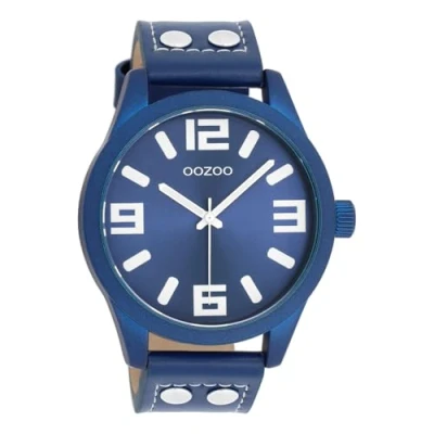 Afbeelding van Oozoo Timepieces montre pour femme avec bracelet en cuir de qualité supérieure Élégante analogique ronde, Bleu foncé