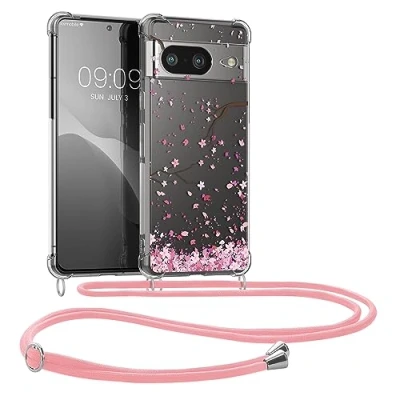 Afbeelding van kwmobile telefoonhoesje geschikt voor Google Pixel 8 Hoesje met telefoonkoord Back cover smartphone Case in poederroze / donkerbruin transparant