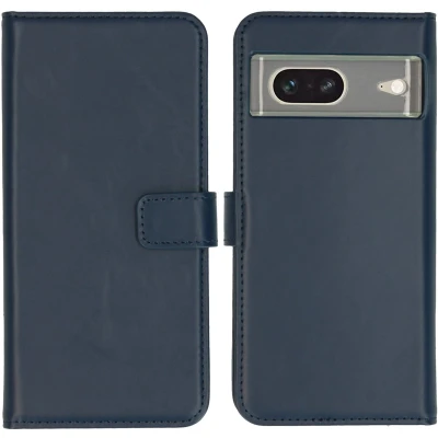 Afbeelding van Selencia Hoesje Geschikt voor Google Pixel 7 Met Pasjeshouder Echt Lederen Bookcase Blauw