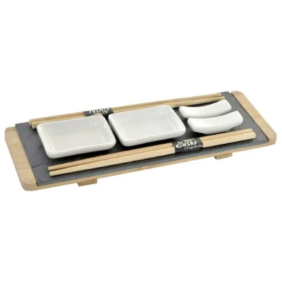 Afbeelding van Sushi set DKD Home Decor 30 x 10 3,5 cm Natuurlijk Zwart Bruin Raad van bestuur (9 Onderdelen)...