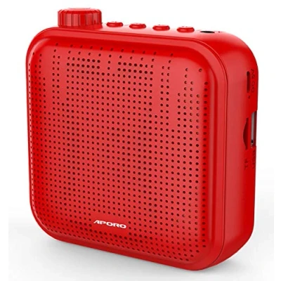 Afbeelding van Spraakversterker, oplaadbaar geluidssysteem 12 W (1200 mAh) met bekabelde microfoon voor leraren, toeristische gids en meer (rood)