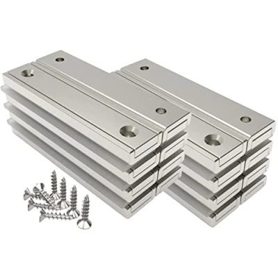 Afbeelding van Magnetpro 16 stuks rechthoekige magneten 30 kg sterkte 60 x 13,5 5 mm met stalen gat en capsule voor thuis industrie schroeven