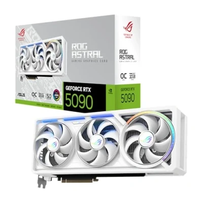 Afbeelding van ASUS ROG ASTRAL GeForce RTX 5090 GDDR7 White OC Edition Gaming grafische kaart met vier ventilatoren (NVIDIA DLSS 4, 3,8 sleuven, PCIe 5.0, 3x DP 2.1b, 2x HDMI wit, RTX5090