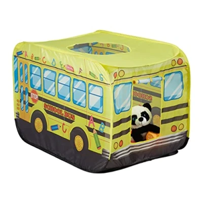 Afbeelding van Relaxdays Pop Up speeltent schoolbus kinderkamertent 70 x 110 cm (h d) voor binnen en buiten, veelkleurig