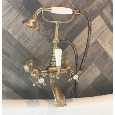 Afbeelding van Badkraan met Handdouche Nostalgisch Sterknoppen Brons V2030BR